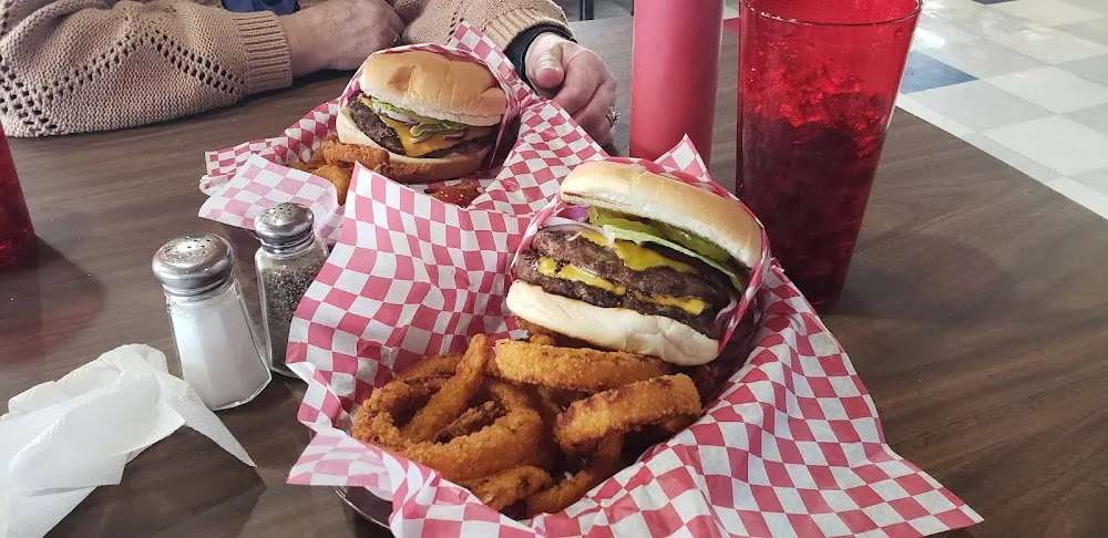 Double Cheeseburger and Onion Rings